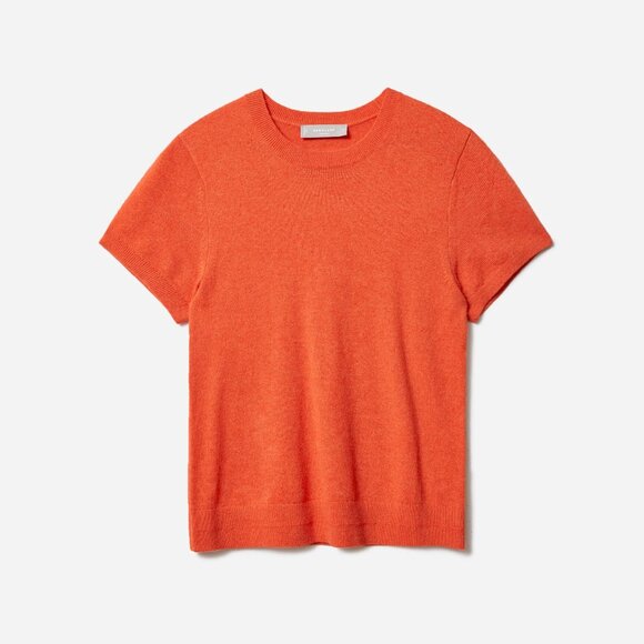 Everlane The Cashmere Short Sleeve Crew Neck Sweater Tee Heathered Blood Orange - Picture 2 of 4